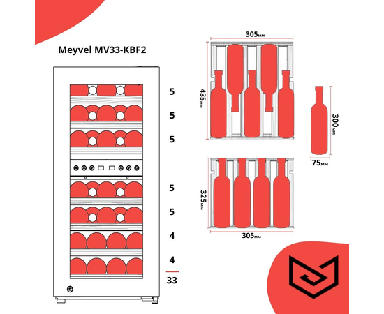 Винный шкаф Meyvel MV33-KBF2 — (на 33 бутылки), Вместимость: 33 бутылки, фотография № 14