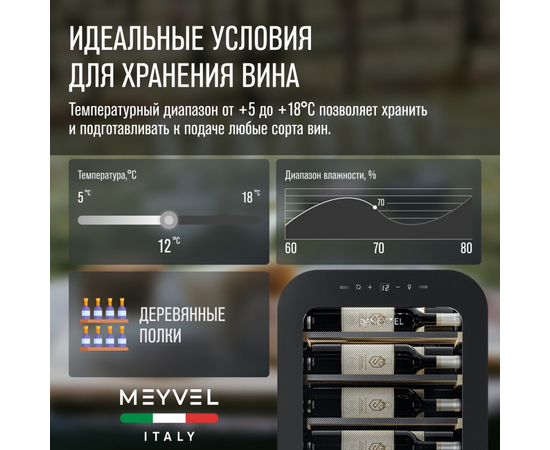Винный шкаф Meyvel MV22-KBF1 — (на 22 бутылки), Цвет фасада: Чёрный, фотография № 30