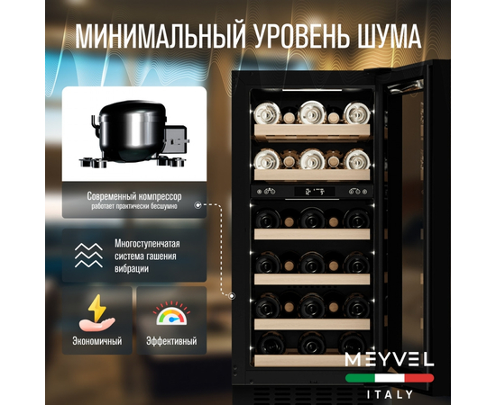 Винный шкаф Meyvel MV28-KBT2 — (на 28 бутылок), Цвет фасада: Чёрный, фотография № 5