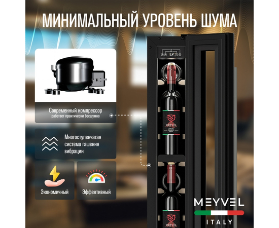 Винный шкаф Meyvel MV9-KST1 — (на 9 бутылок), Цвет фасада: Серебристый, фотография № 18