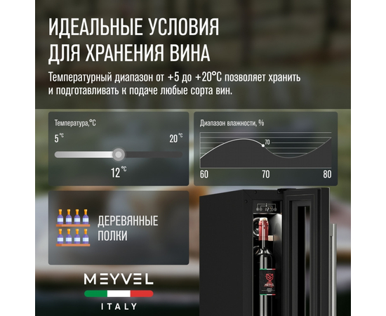 Винный шкаф Meyvel MV9-KST1 — (на 9 бутылок), Цвет фасада: Серебристый, фотография № 20