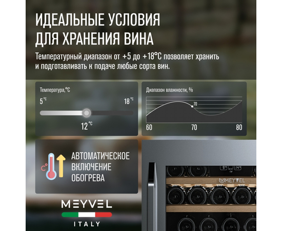 Винный шкаф Meyvel MV22-KSB1 — (на 22 бутылки), Цвет фасада: Серебристый, фотография № 30