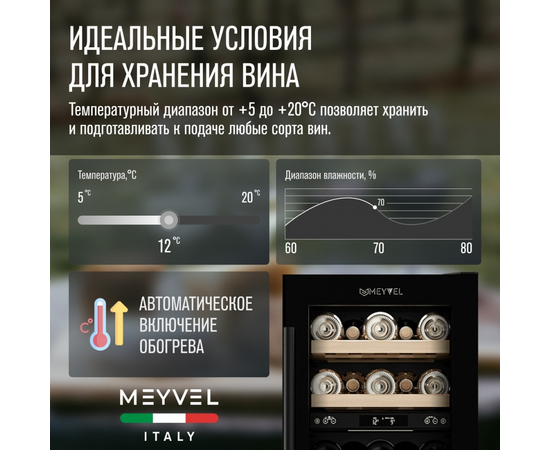 Винный шкаф Meyvel MV28-KBT2 — (на 28 бутылок), Цвет фасада: Чёрный, фотография № 35