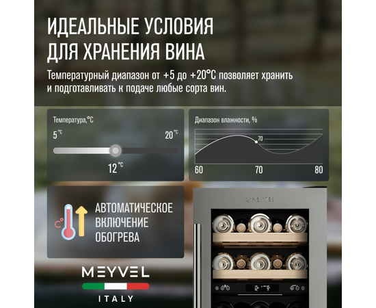 Винный шкаф Meyvel MV28-KST2 — (на 28 бутылок), Цвет фасада: Серебристый, фотография № 19