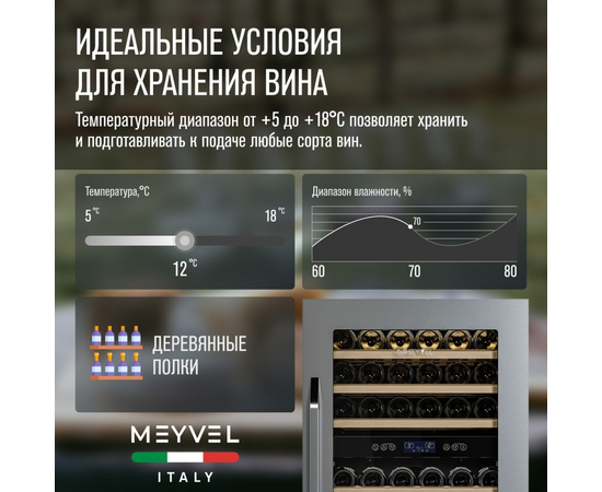 Винный шкаф Meyvel MV42-KSB2 — (на 42 бутылки), Цвет фасада: Серебристый, фотография № 4