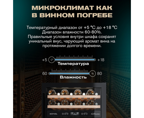 Винный шкаф Meyvel MV46-KBT2 — (на 46 бутылок), Цвет фасада: Чёрный, фотография № 5