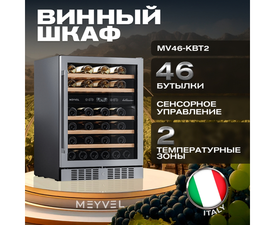Винный шкаф Meyvel MV46-KST2 — (на 46 бутылок), Цвет фасада: Серебристый, фотография № 2