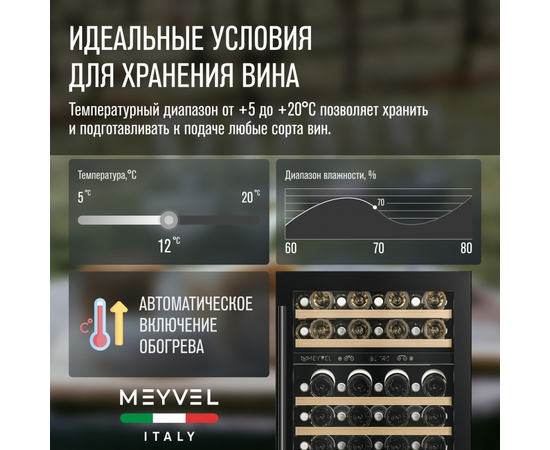 Винный шкаф Meyvel MV46PRO-KBT2 — (на 46 бутылок), Цвет фасада: Чёрный, фотография № 25