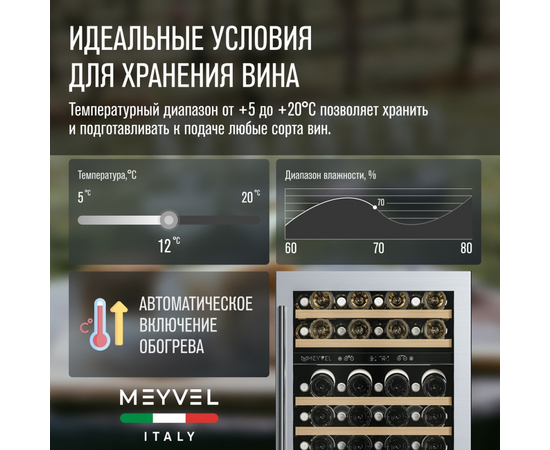 Винный шкаф Meyvel MV46PRO-KST2 — (на 46 бутылок), Цвет фасада: Серебристый, фотография № 6
