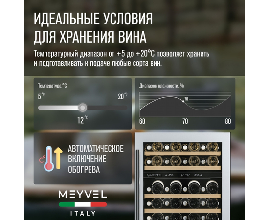 Винный шкаф Meyvel MV46PRO-KWT2 — (на 46 бутылок), Цвет фасада: Белый, фотография № 23