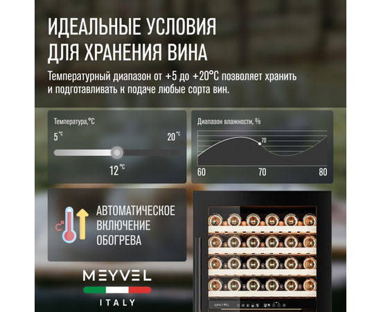 Винный шкаф Meyvel MV99PRO-KBT2 — (на 99 бутылок), Вместимость: 99 бутылок, фотография № 5